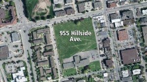 Aerial view of former Blanshard Elementary School site in Victoria, south of Hillside Avenue and east of Blanshard Street. Photograph by: Capital Regional District 