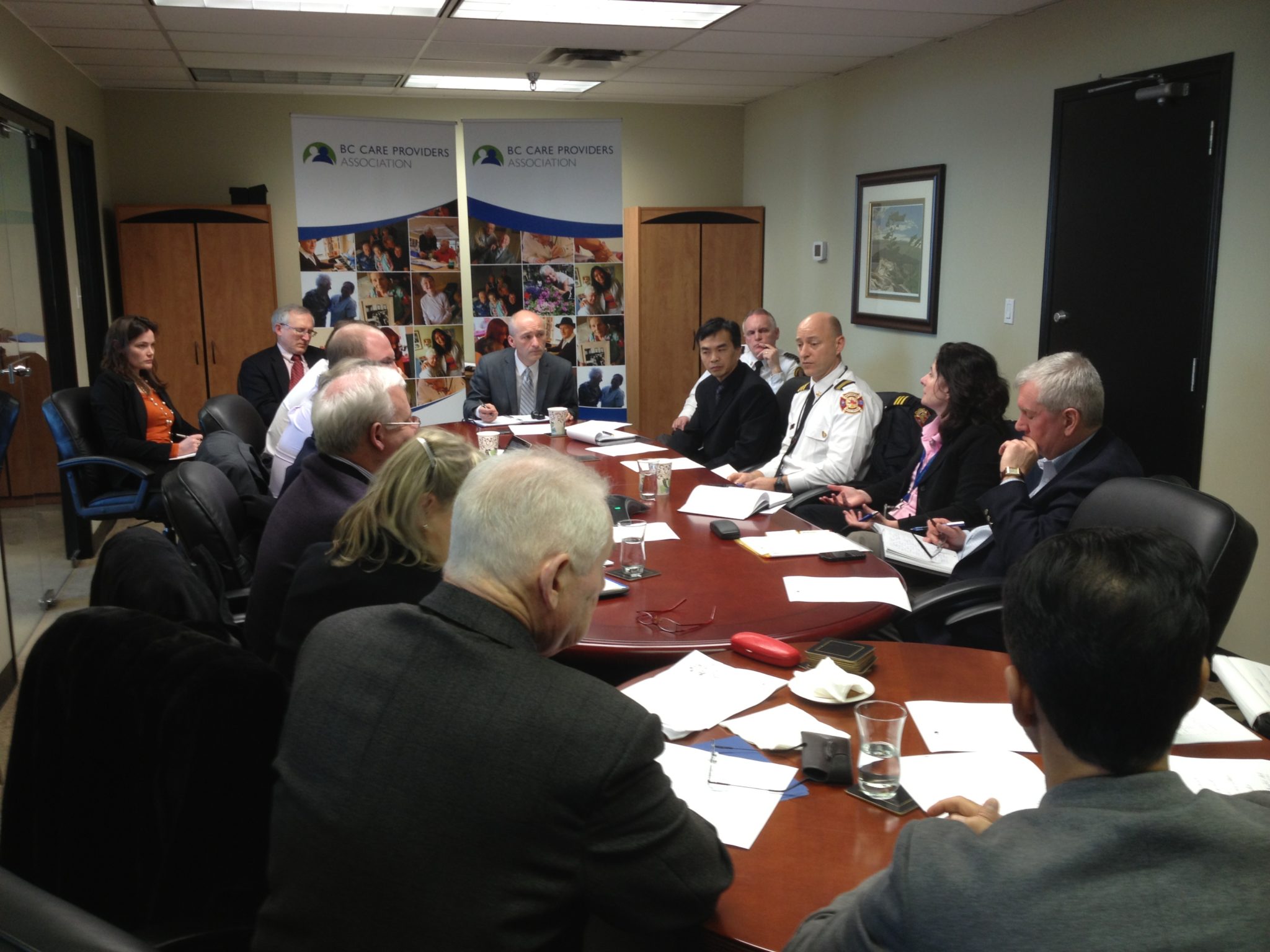 Over 20 stakeholders gathered at BCCPA office to discuss fire sprinkler safety in BC care homes